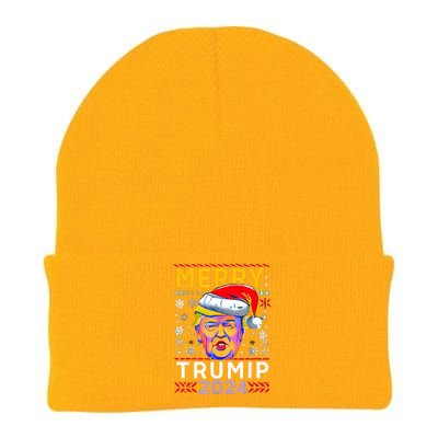 Merry Christmas Trump 2024 Mugshot Ugly Funny Pro Trump Knit Cap Winter Beanie