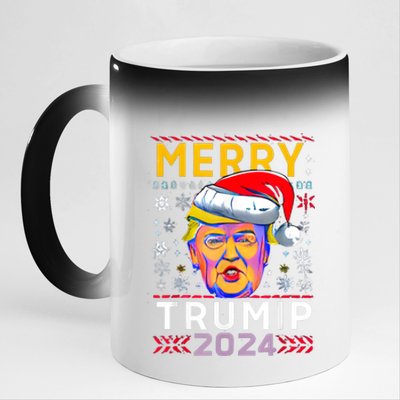 Merry Christmas Trump 2024 Mugshot Ugly Funny Pro Trump 11oz Black Color Changing Mug