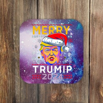 Merry Christmas Trump 2024 Mugshot Ugly Funny Pro Trump Coaster