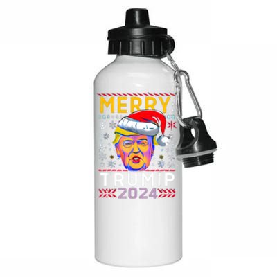 Merry Christmas Trump 2024 Mugshot Ugly Funny Pro Trump Aluminum Water Bottle