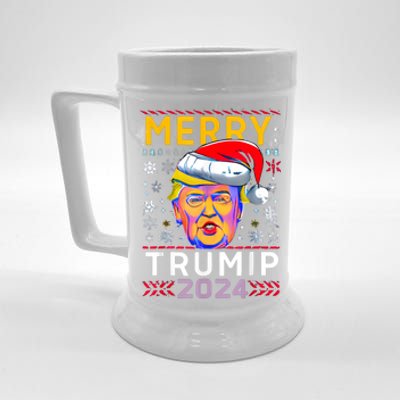 Merry Christmas Trump 2024 Mugshot Ugly Funny Pro Trump Beer Stein