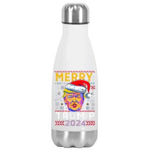 Merry Christmas Trump 2024 Mugshot Ugly Funny Pro Trump Stainless Steel Insulated Water Bottle