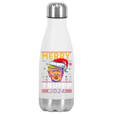 Merry Christmas Trump 2024 Mugshot Ugly Funny Pro Trump Stainless Steel Insulated Water Bottle