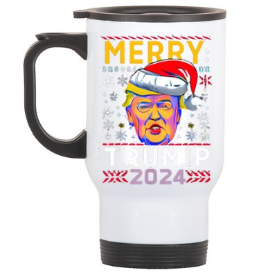 Merry Christmas Trump 2024 Mugshot Ugly Funny Pro Trump Stainless Steel Travel Mug