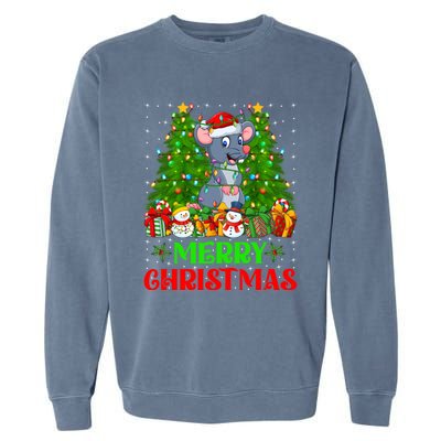 Mouse Christmas Tree Lights Matching Family Santa Rat Xmas Funny Gift Garment-Dyed Sweatshirt