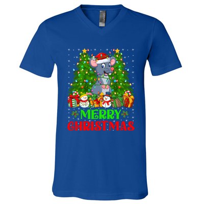 Mouse Christmas Tree Lights Matching Family Santa Rat Xmas Funny Gift V-Neck T-Shirt