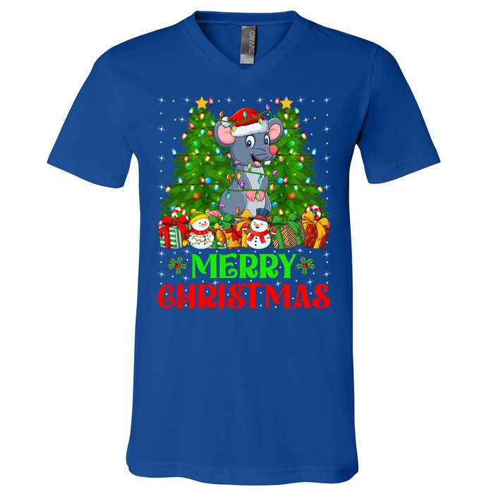 Mouse Christmas Tree Lights Matching Family Santa Rat Xmas Funny Gift V-Neck T-Shirt