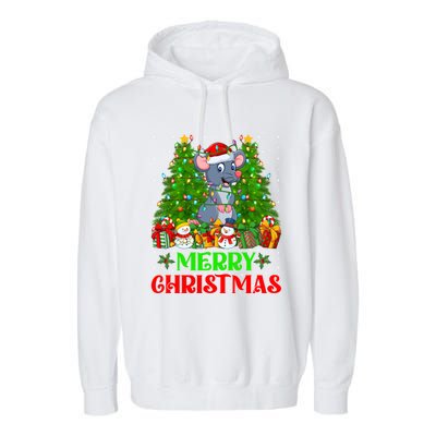 Mouse Christmas Tree Lights Matching Family Santa Rat Xmas Funny Gift Garment-Dyed Fleece Hoodie