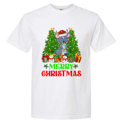 Mouse Christmas Tree Lights Matching Family Santa Rat Xmas Funny Gift Garment-Dyed Heavyweight T-Shirt