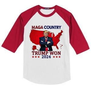 Maga Country Trump Won 2024 Election President 47th Kids Colorblock Raglan Jersey