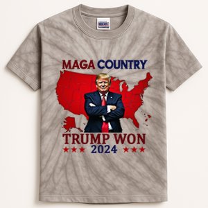 Maga Country Trump Won 2024 Election President 47th Kids Tie-Dye T-Shirt