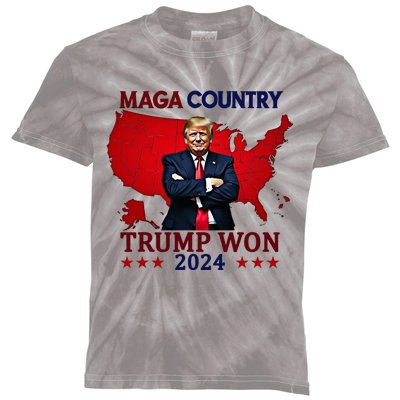 Maga Country Trump Won 2024 Election President 47th Kids Tie-Dye T-Shirt