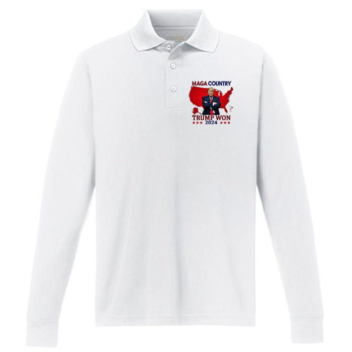 Maga Country Trump Won 2024 Election President 47th Performance Long Sleeve Polo