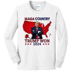 Maga Country Trump Won 2024 Election President 47th Kids Long Sleeve Shirt