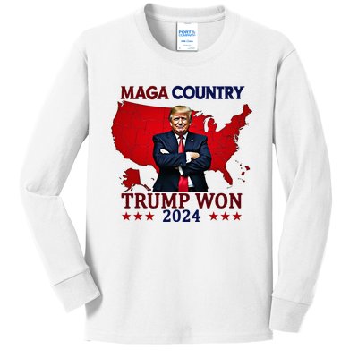 Maga Country Trump Won 2024 Election President 47th Kids Long Sleeve Shirt