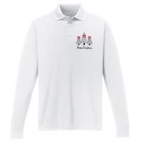 Merry Christmas Tree Pine Holiday Season Performance Long Sleeve Polo