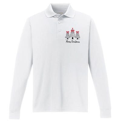 Merry Christmas Tree Pine Holiday Season Performance Long Sleeve Polo