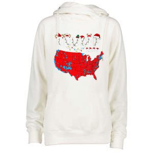 Merry Christmas Trump 2024 Patriotic Usa Map Santa Hat Xmas Womens Funnel Neck Pullover Hood