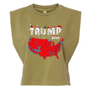 Merry Christmas Trump 2024 Patriotic Usa Map Santa Hat Xmas Garment-Dyed Women's Muscle Tee