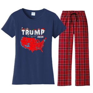 Merry Christmas Trump 2024 Patriotic Usa Map Santa Hat Xmas Women's Flannel Pajama Set