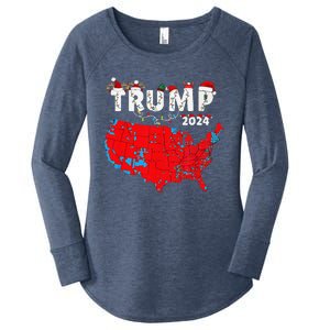 Merry Christmas Trump 2024 Patriotic Usa Map Santa Hat Xmas Women's Perfect Tri Tunic Long Sleeve Shirt