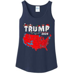 Merry Christmas Trump 2024 Patriotic Usa Map Santa Hat Xmas Ladies Essential Tank