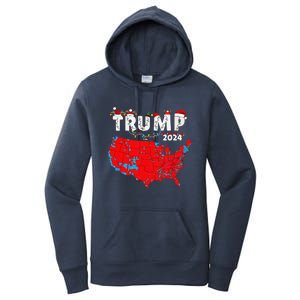 Merry Christmas Trump 2024 Patriotic Usa Map Santa Hat Xmas Women's Pullover Hoodie