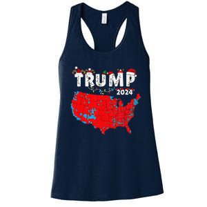 Merry Christmas Trump 2024 Patriotic Usa Map Santa Hat Xmas Women's Racerback Tank