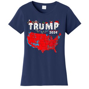 Merry Christmas Trump 2024 Patriotic Usa Map Santa Hat Xmas Women's T-Shirt