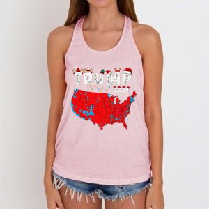 Merry Christmas Trump 2024 Patriotic Usa Map Santa Hat Xmas Women's Knotted Racerback Tank