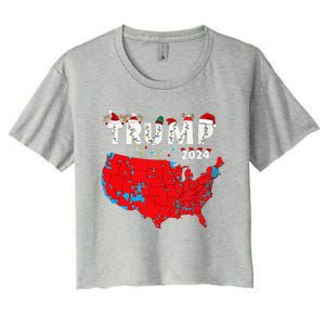 Merry Christmas Trump 2024 Patriotic Usa Map Santa Hat Xmas Women's Crop Top Tee