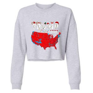 Merry Christmas Trump 2024 Patriotic Usa Map Santa Hat Xmas Cropped Pullover Crew