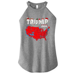 Merry Christmas Trump 2024 Patriotic Usa Map Santa Hat Xmas Women's Perfect Tri Rocker Tank