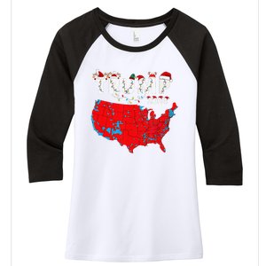 Merry Christmas Trump 2024 Patriotic Usa Map Santa Hat Xmas Women's Tri-Blend 3/4-Sleeve Raglan Shirt