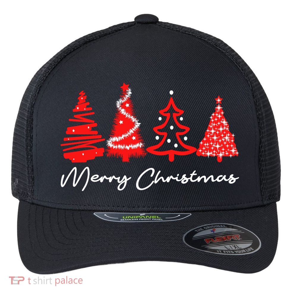 Merry Chirstmas Tree Flexfit Unipanel Trucker Cap