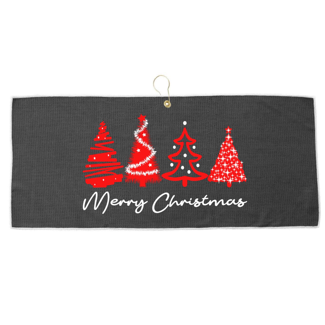 Merry Chirstmas Tree Large Microfiber Waffle Golf Towel