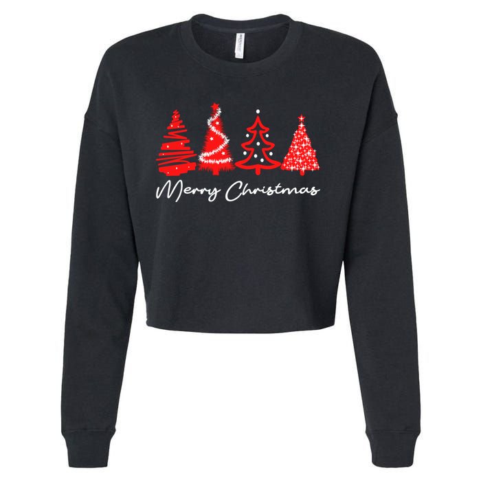 Merry Chirstmas Tree Cropped Pullover Crew