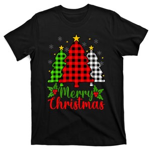 Merry Christmas Tree Buffalo Plaid Red White Green Cute Xmas T-Shirt