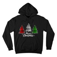 Merry Christmas Tree Xmas Buffalo Plaid Red White Green Hoodie