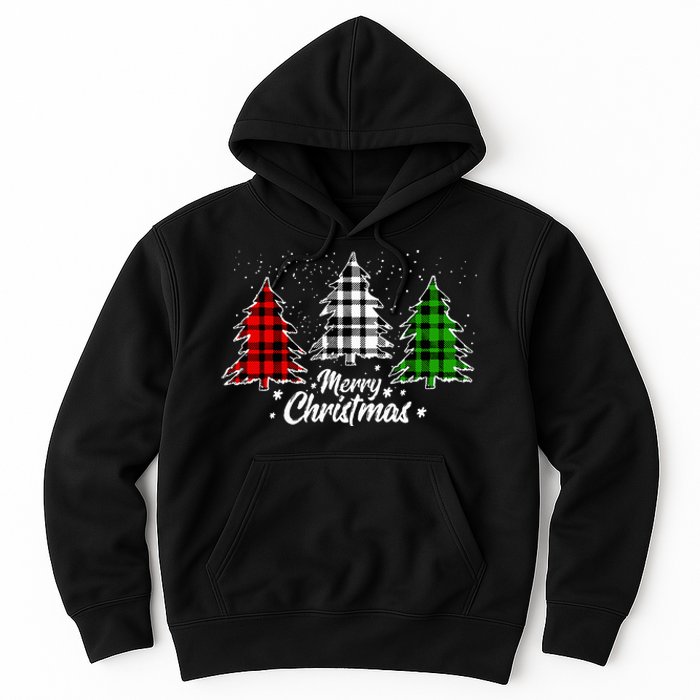 Merry Christmas Tree Xmas Buffalo Plaid Red White Green Hoodie