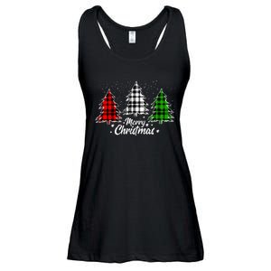 Merry Christmas Tree Xmas Buffalo Plaid Red White Green Ladies Essential Flowy Tank