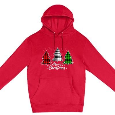 Merry Christmas Tree Xmas Buffalo Plaid Red White Green Premium Pullover Hoodie