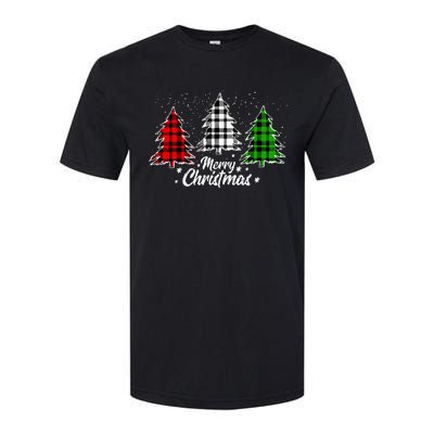 Merry Christmas Tree Xmas Buffalo Plaid Red White Green Softstyle CVC T-Shirt