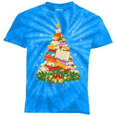 Merry Christmas Tree Reading Books Librarian Xmas Lighting Gift Kids Tie-Dye T-Shirt