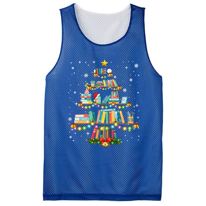 Merry Christmas Tree Gift Love Reading Books Librarian Nerd Funny Gift Mesh Reversible Basketball Jersey Tank