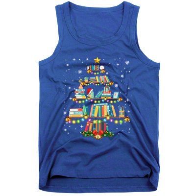 Merry Christmas Tree Gift Love Reading Books Librarian Nerd Funny Gift Tank Top