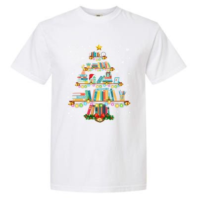 Merry Christmas Tree Gift Love Reading Books Librarian Nerd Funny Gift Garment-Dyed Heavyweight T-Shirt