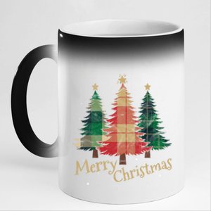 Merry Christmas Trees With Red Green Plaid Gift Family Xmas Funny Gift 11oz Black Color Changing Mug