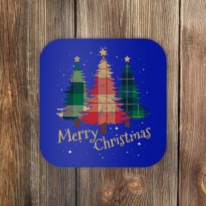 Merry Christmas Trees With Red Green Plaid Gift Family Xmas Funny Gift Coaster