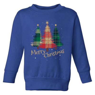 Merry Christmas Trees With Red Green Plaid Gift Family Xmas Funny Gift Toddler Sweatshirt